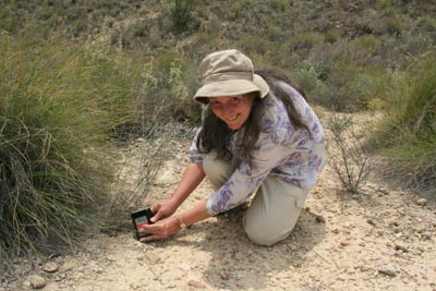 Fig.5: The author taking UVI readings in the field: Almeria, Spain